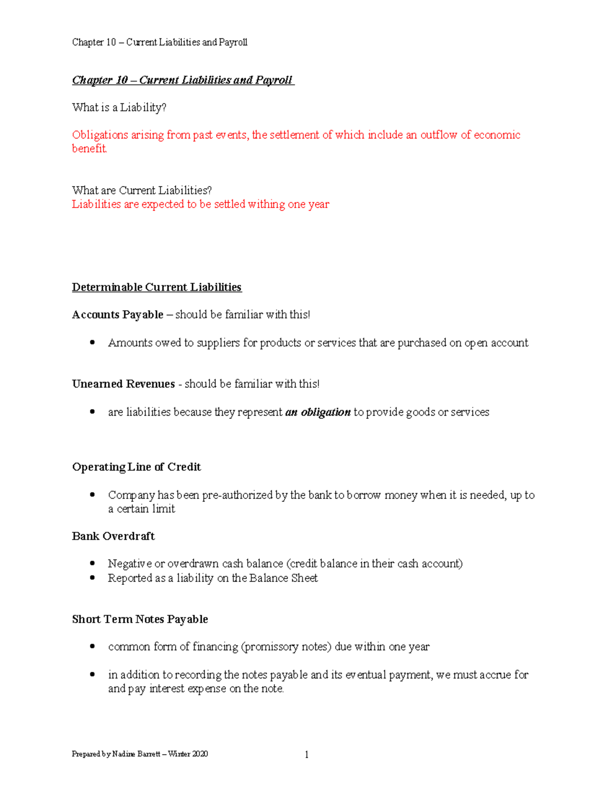 Chapter 10 - Lecture Notes - Chapter 10 – Current Liabilities and ...