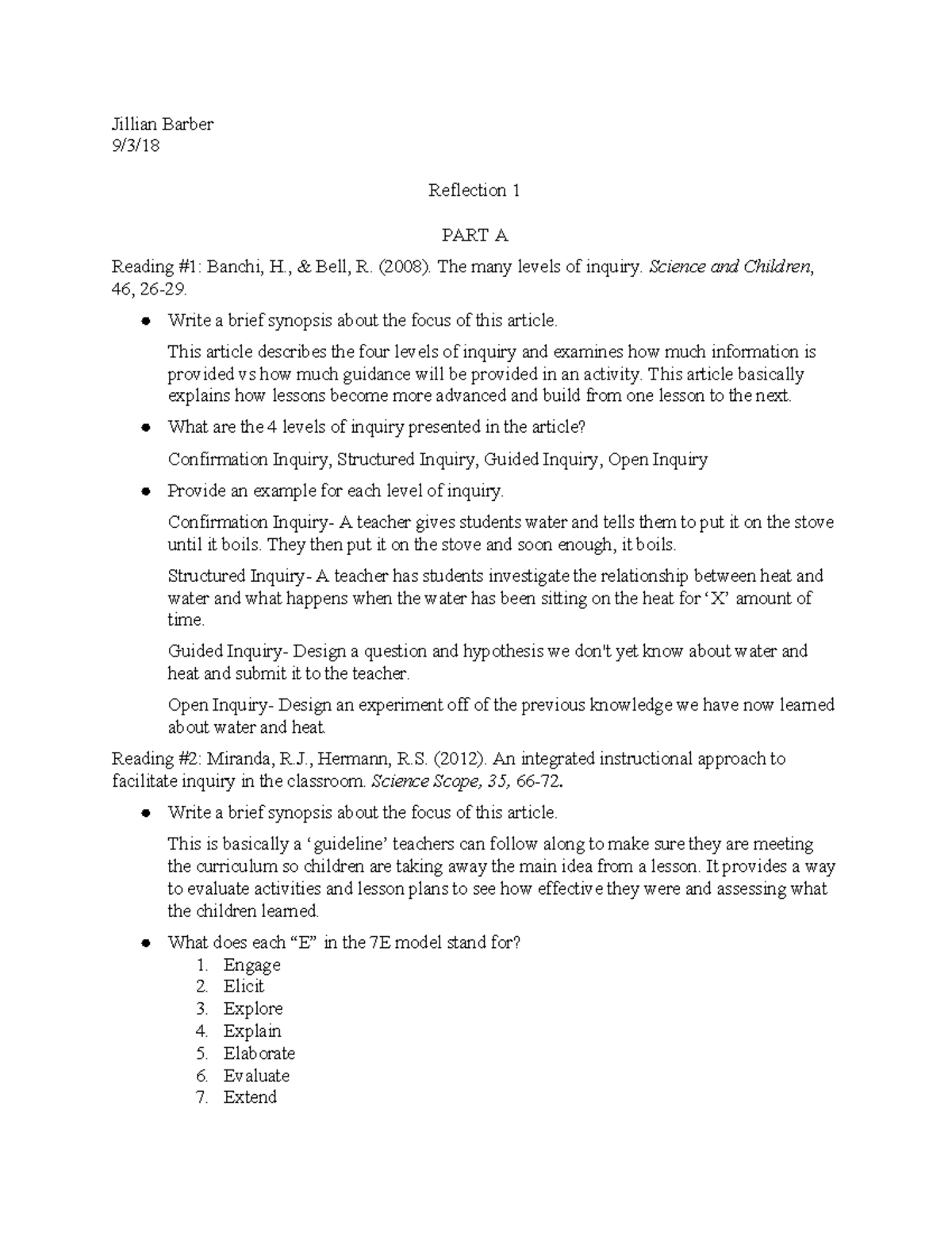 Levels of Inquiry and 7E Model in Science Teaching - Studocu