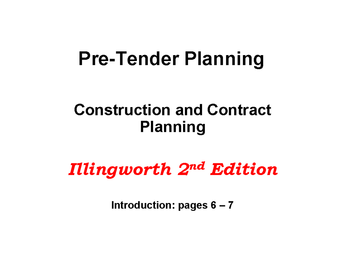 Pretender planning BWT PreTender Planning Construction and