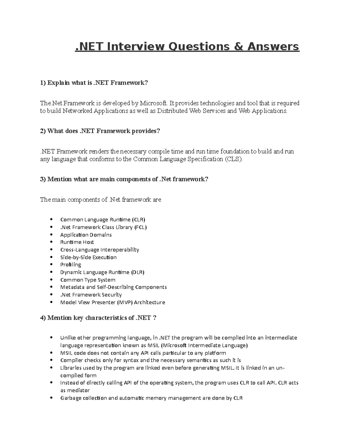 . NET viva and assignment questions and answers Interview