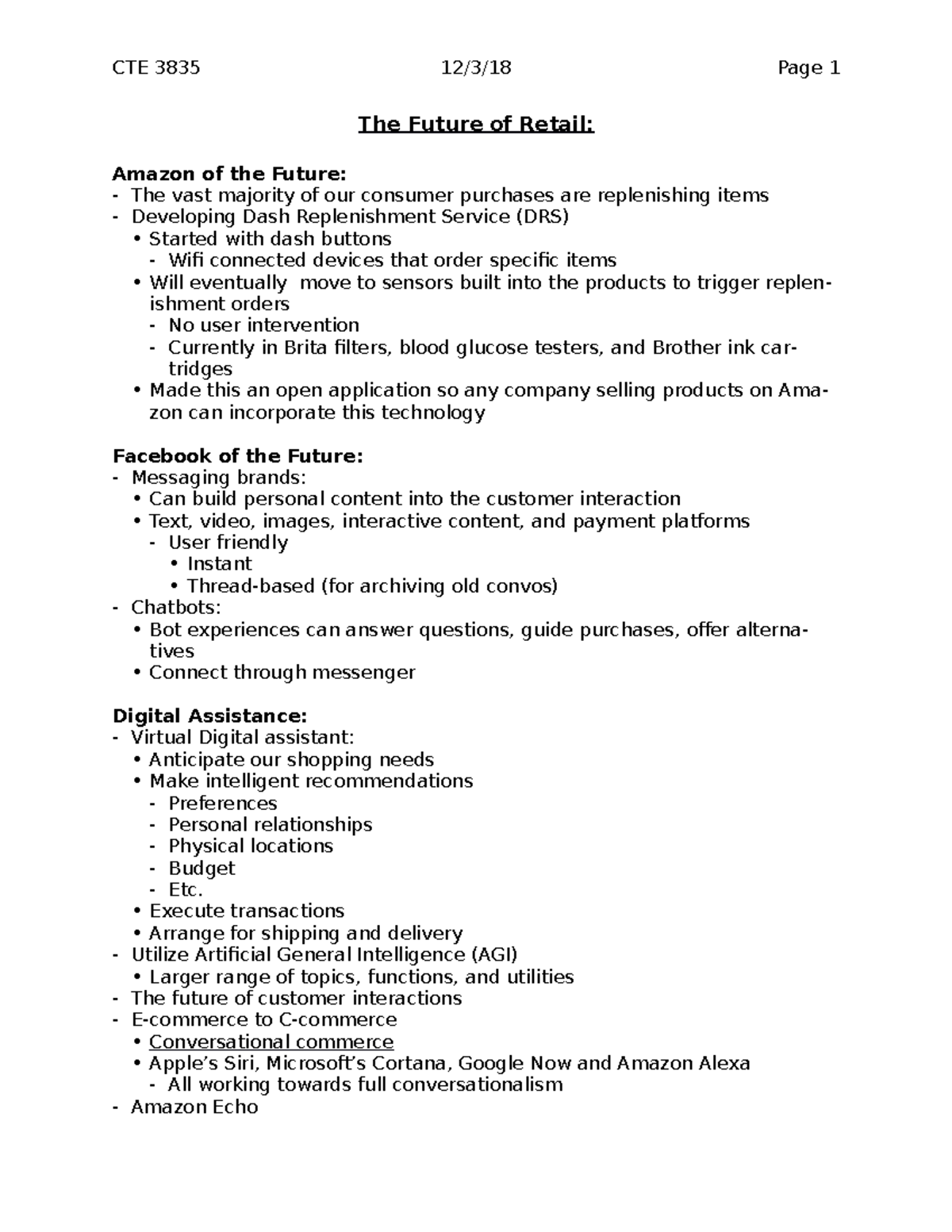 The future of retail notes - CTE 3835 Page 1 The Future of Retail ...