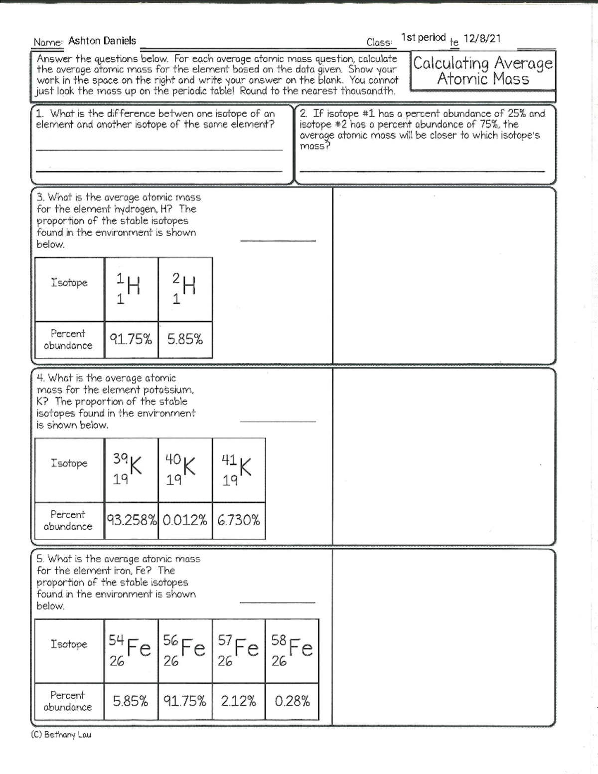 Ashton Daniels - Calculating Average atomic mass - students will love ...