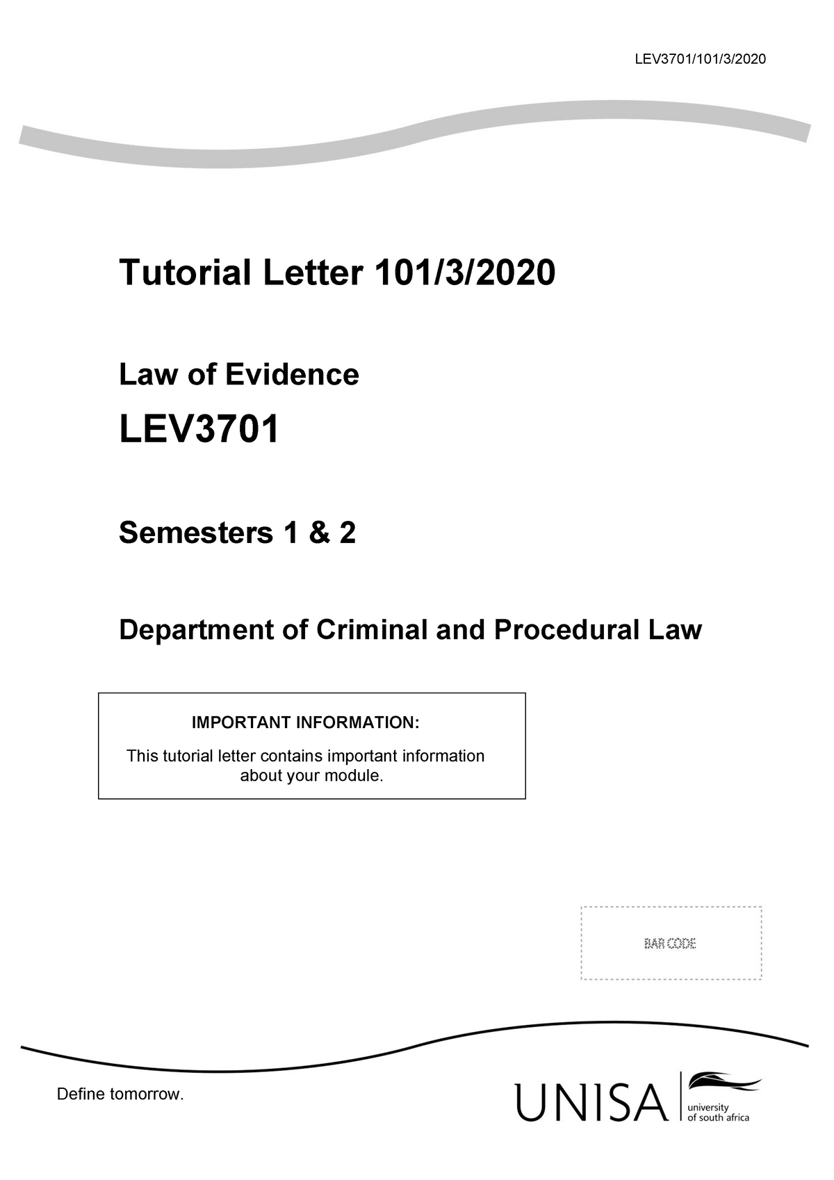 CPR3701 101 2020 3 B Criminal Procedure Tutorial Letter University Of ...