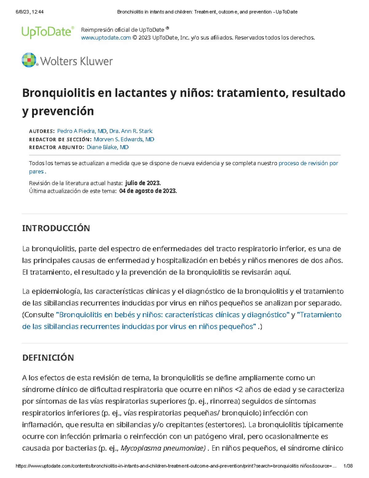 Bronchiolitis in infants and children Treatment, outcome, and ...