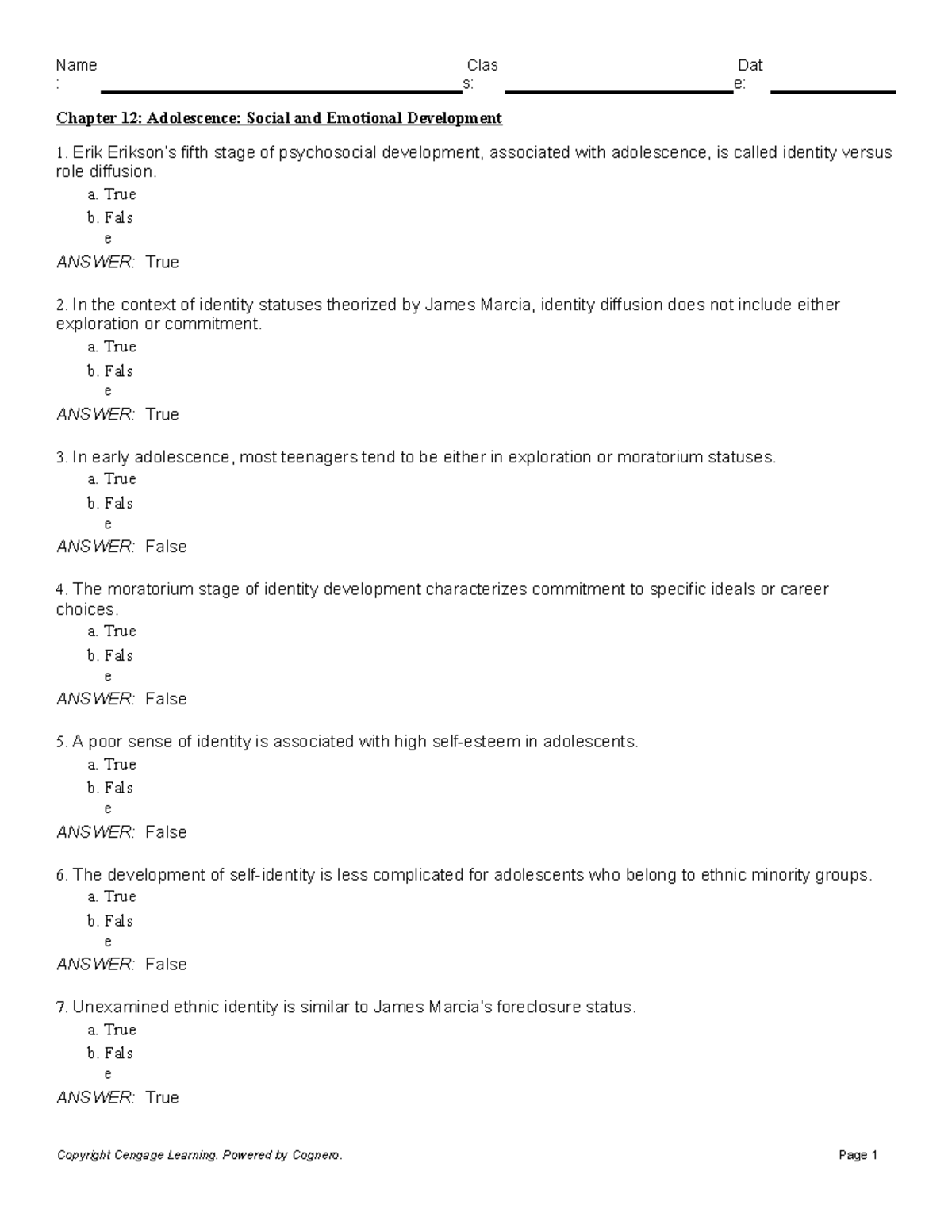 Chapter 12 Adolescence Social and Emotional Development - : s: e ...