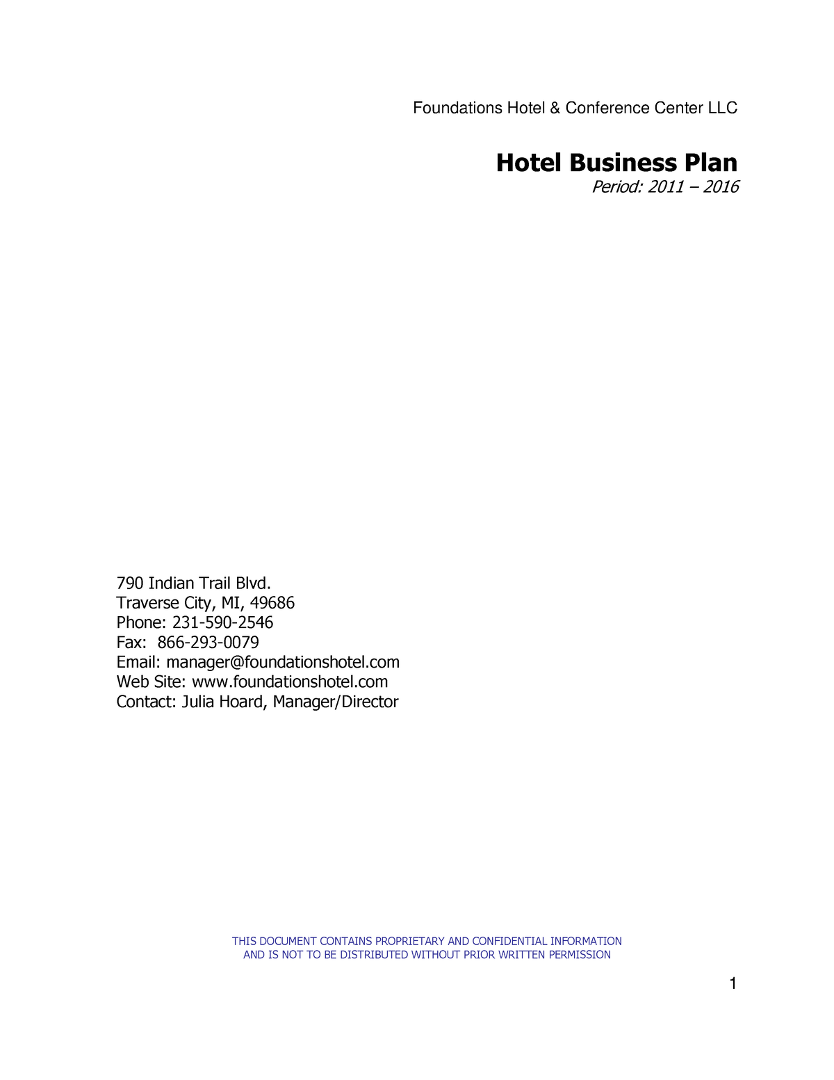 esempi business plan hotel