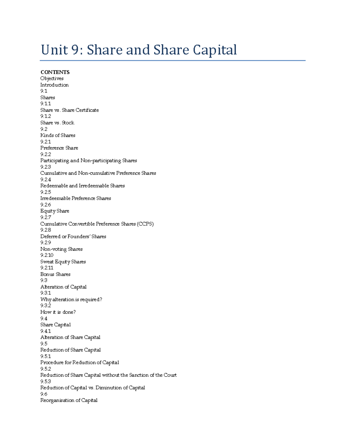 Unit 9 Share AND Share Capital - Unit 9: Share and Share Capital ...