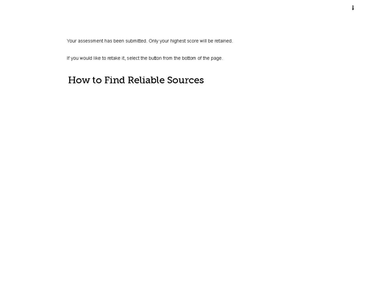How to Find Reliable Sources Quiz (NUR 316) - Your assessment has been ...