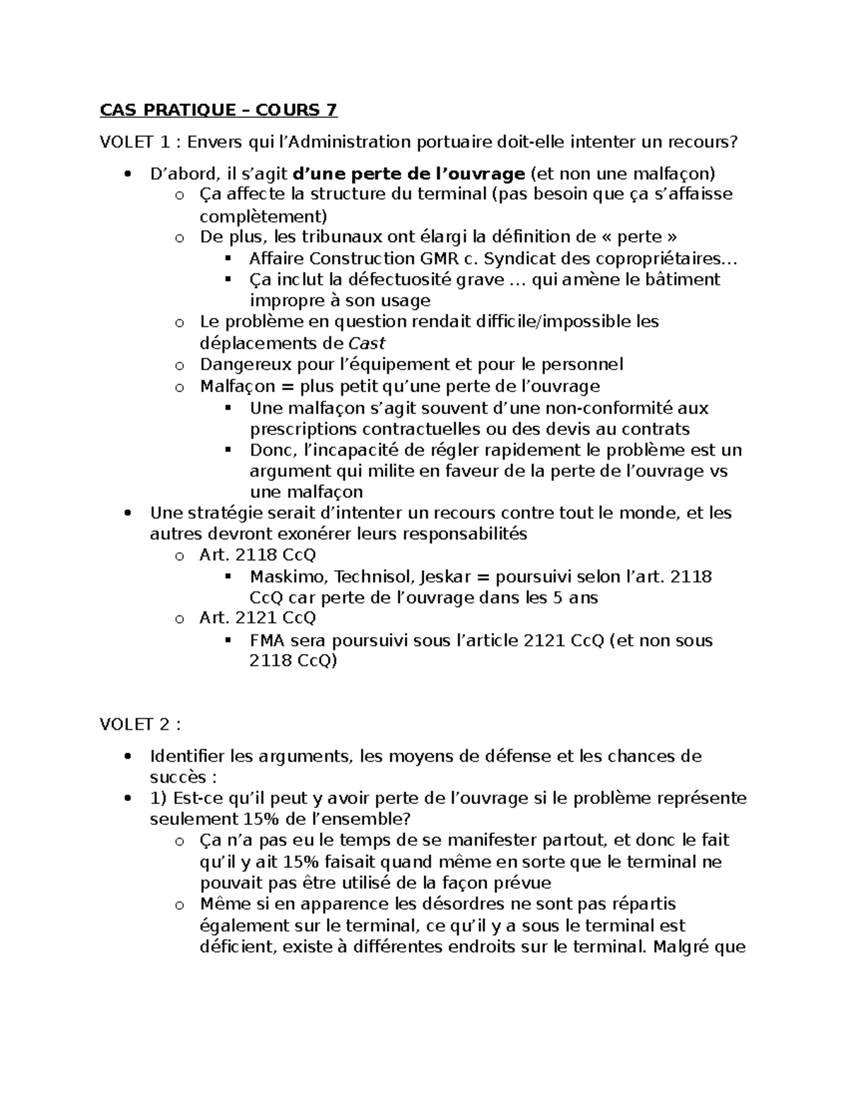 Cours 7 - Cas Pratique - CAS PRATIQUE – COURS 7 VOLET 1 : Envers Qui L ...