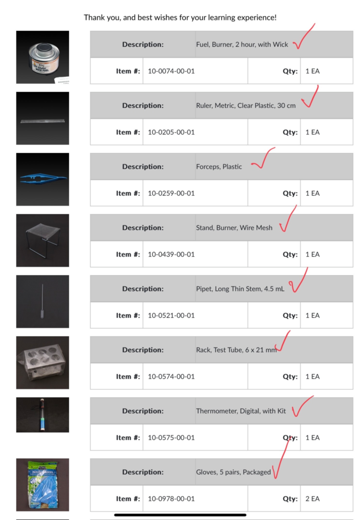 Lab Kit Inventory - ... - Thank you, and best wishes for your learning ...