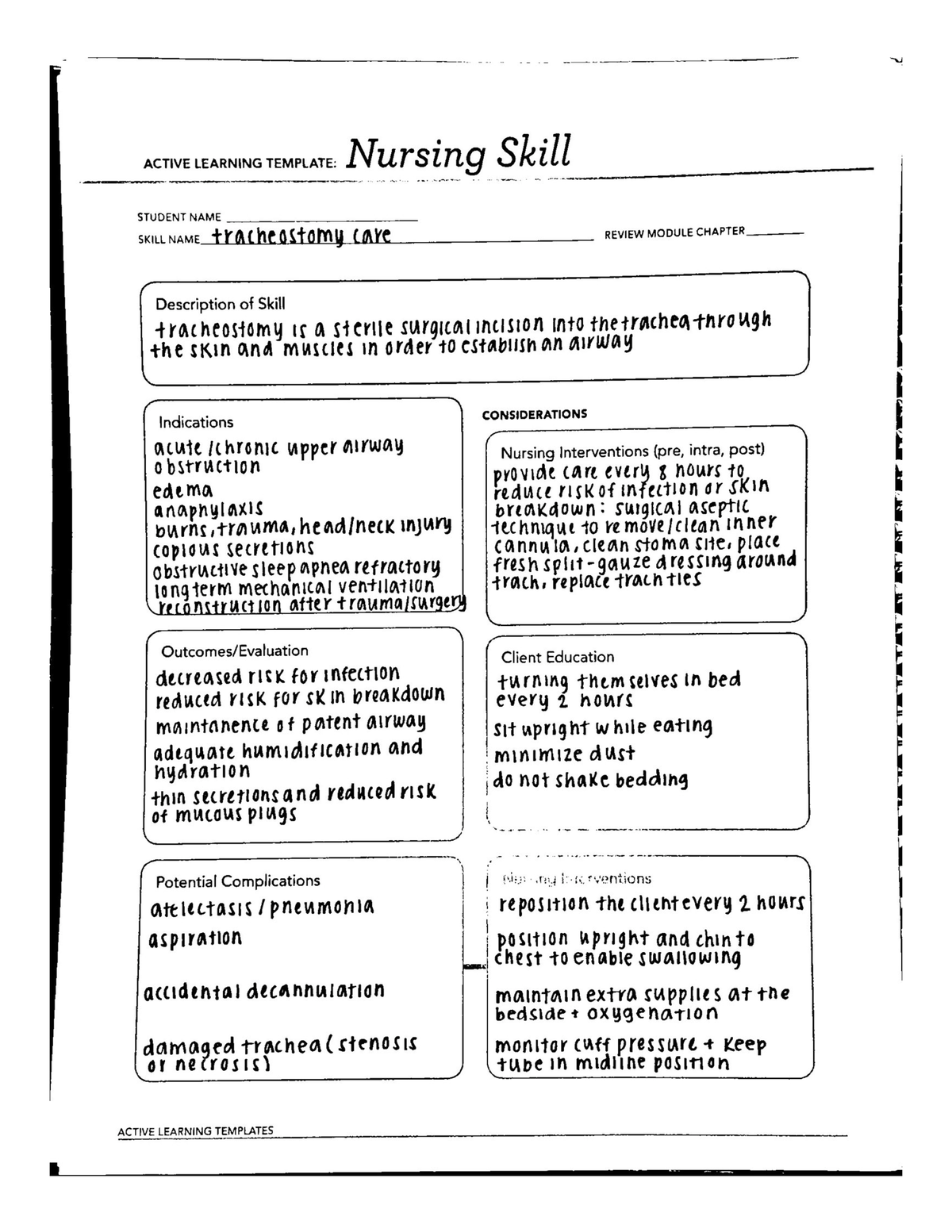 ATI Nursing Skill Tracheostomy Care NU 307/8 Studocu