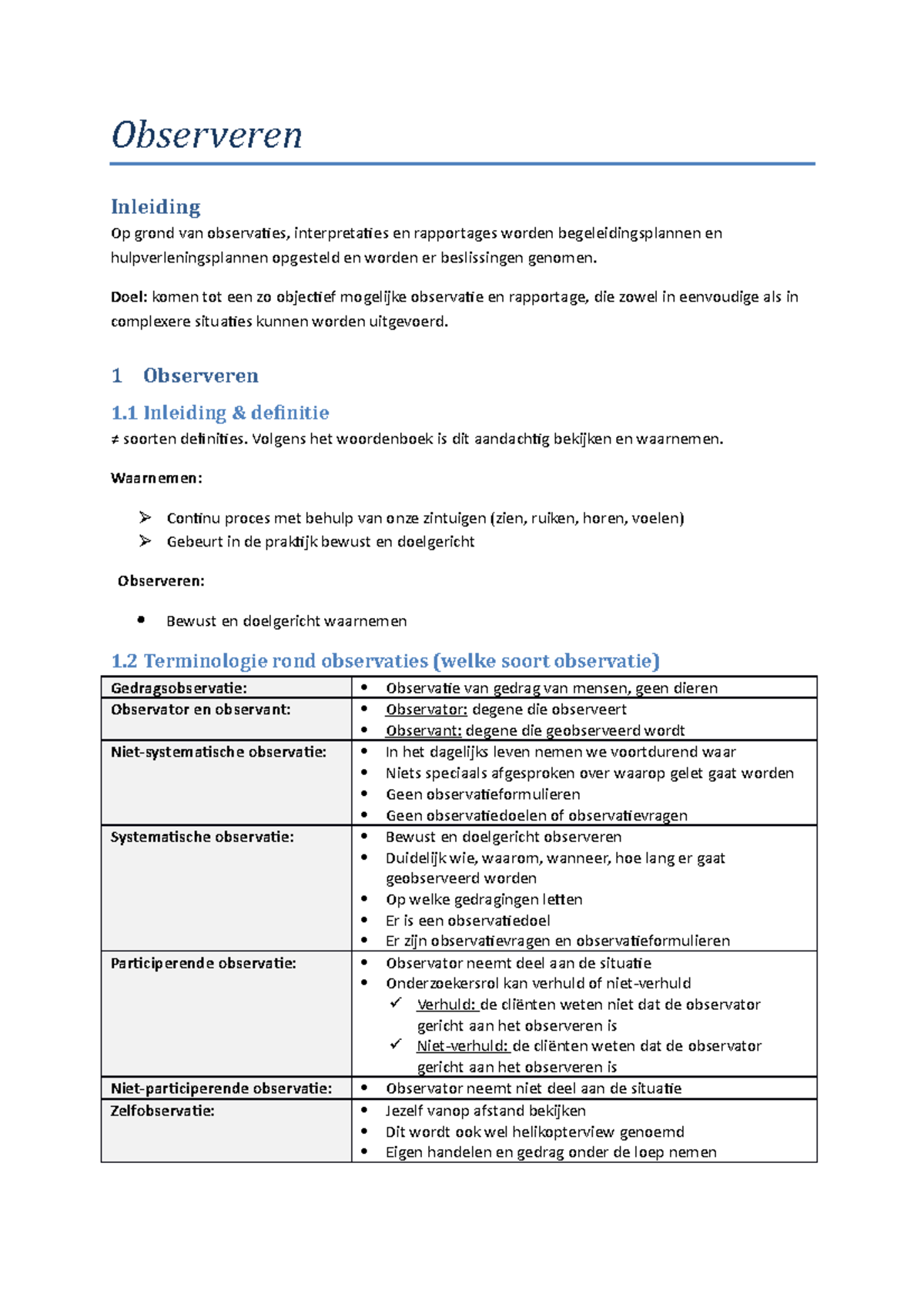 Samenvatting - Observeren - Observeren Inleiding Op Grond Van ...