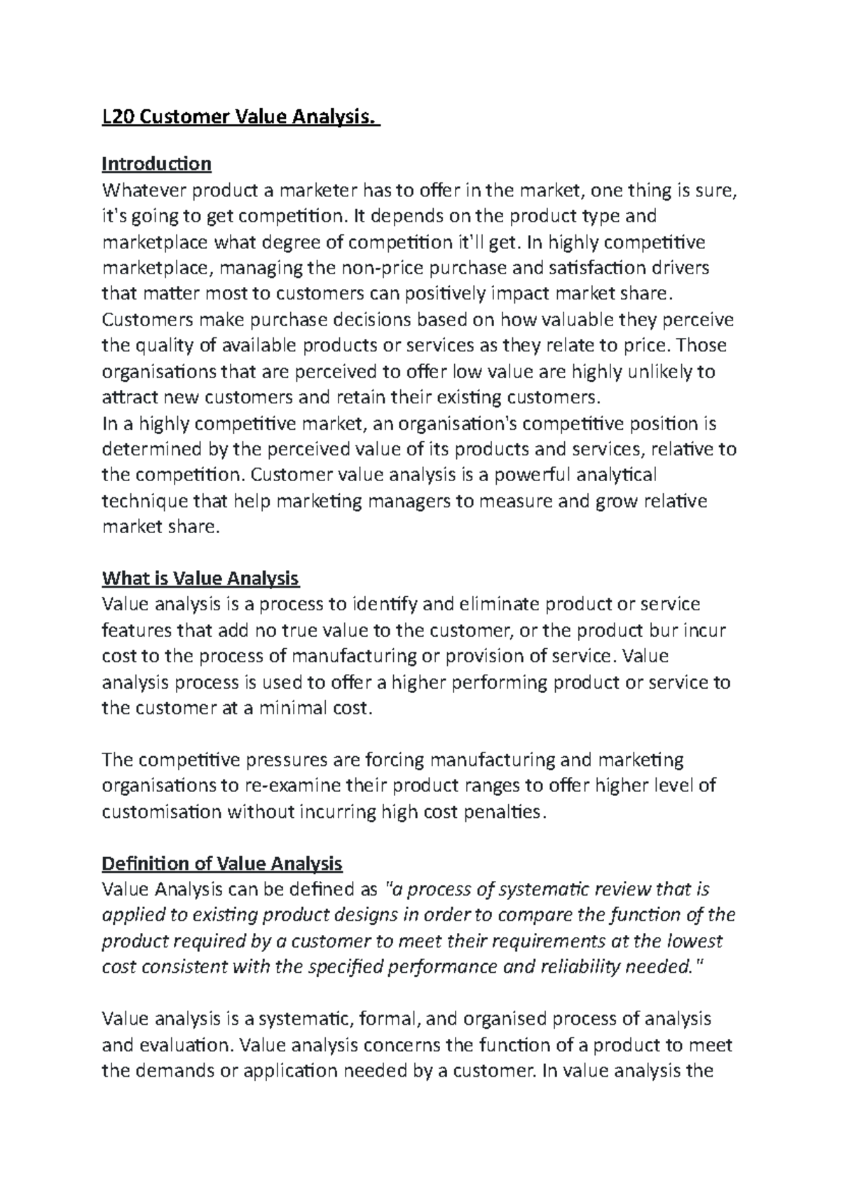 Customer Value Analysis - Introduction Whatever product a marketer has ...