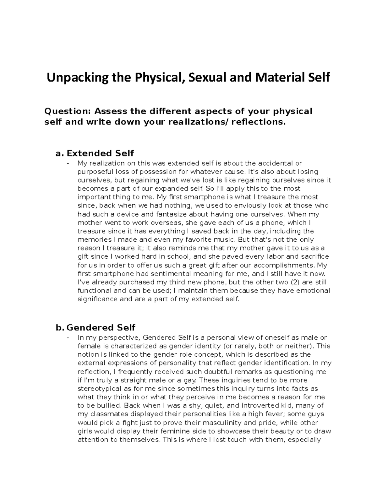 Understanding Self Unpacking The Physical Sexual And Material Self Question Assess The 0961