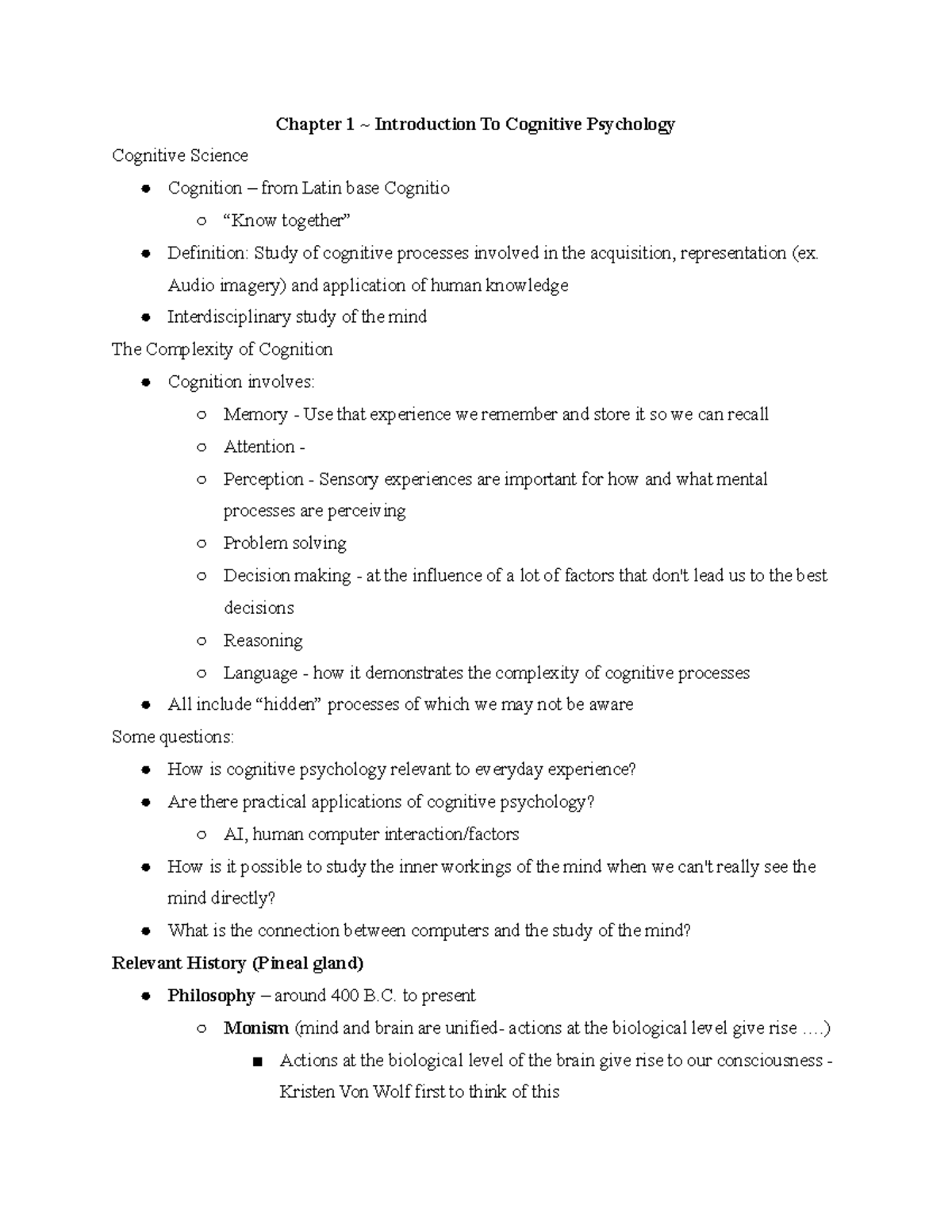 Chapter 1 Introduction To Cognitive Psychology - Chapter 1 ...