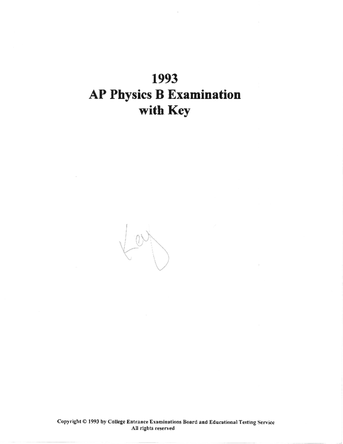 Version B MCQ Multiple Choice Questions With Answers - 1993 AP Physics ...