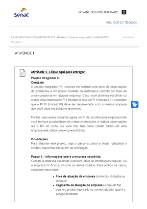 Relatorio atividade 2 - Resumo Projeto integrador 1 - UC 1 – Atividades ...