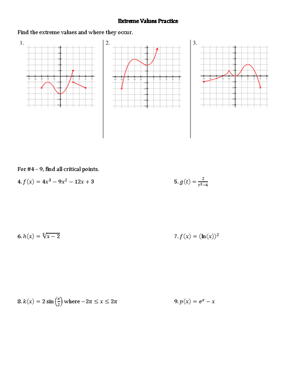 Extreme+Values+Practice+Worksheet - Extreme Values Practice Find the ...