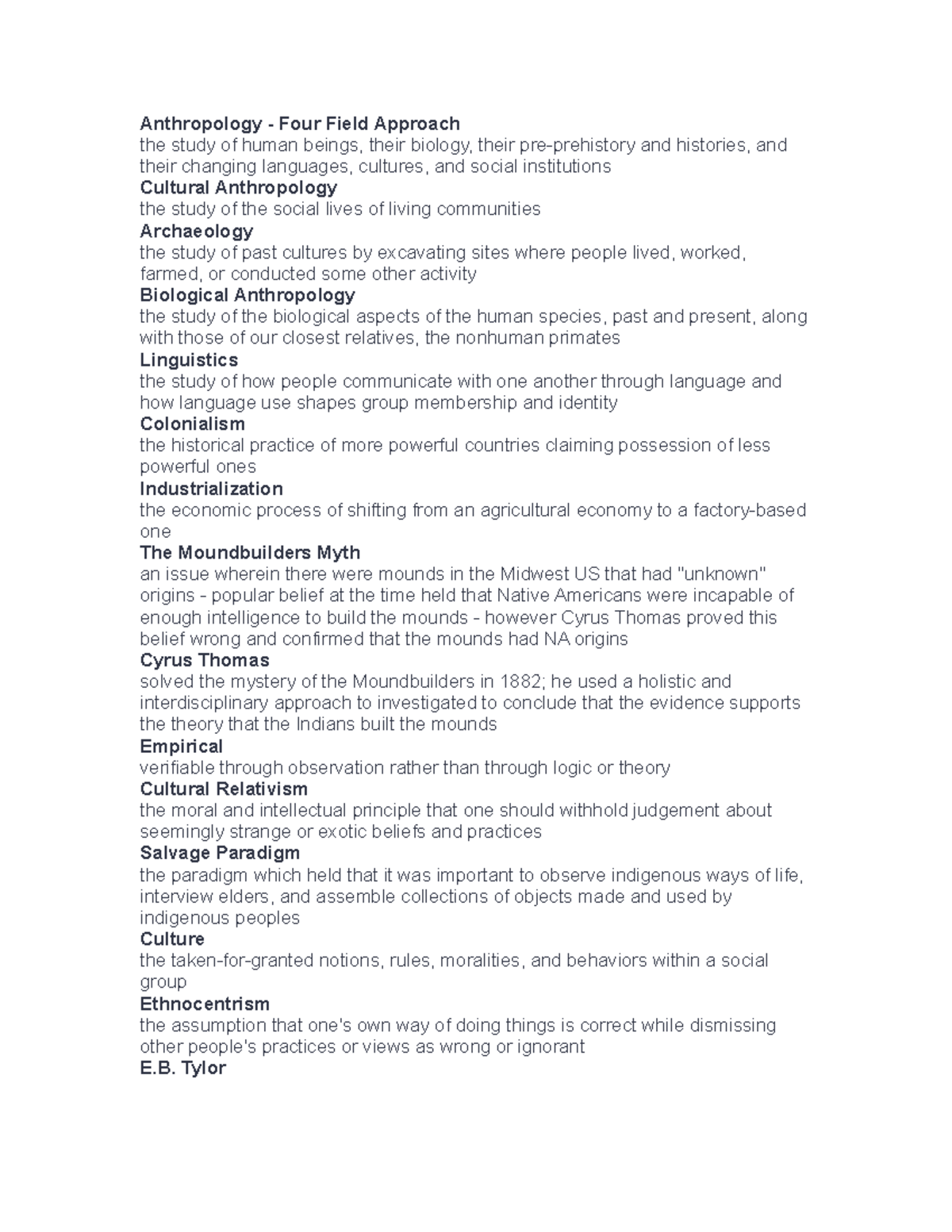 Anthropology - good - Anthropology - Four Field Approach the study of ...