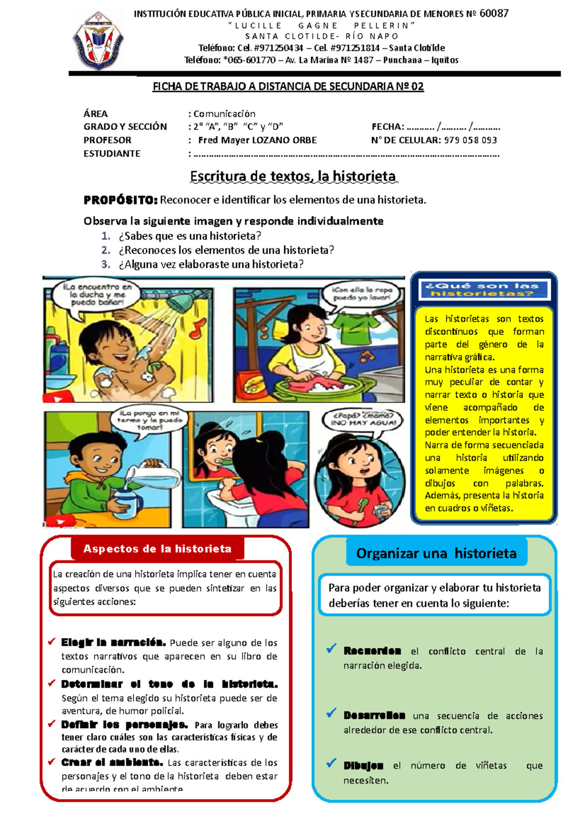 Ficha 02 DE COMU 2° la historieta - INSTITUCIÓN EDUCATIVA PÚBLICA ...