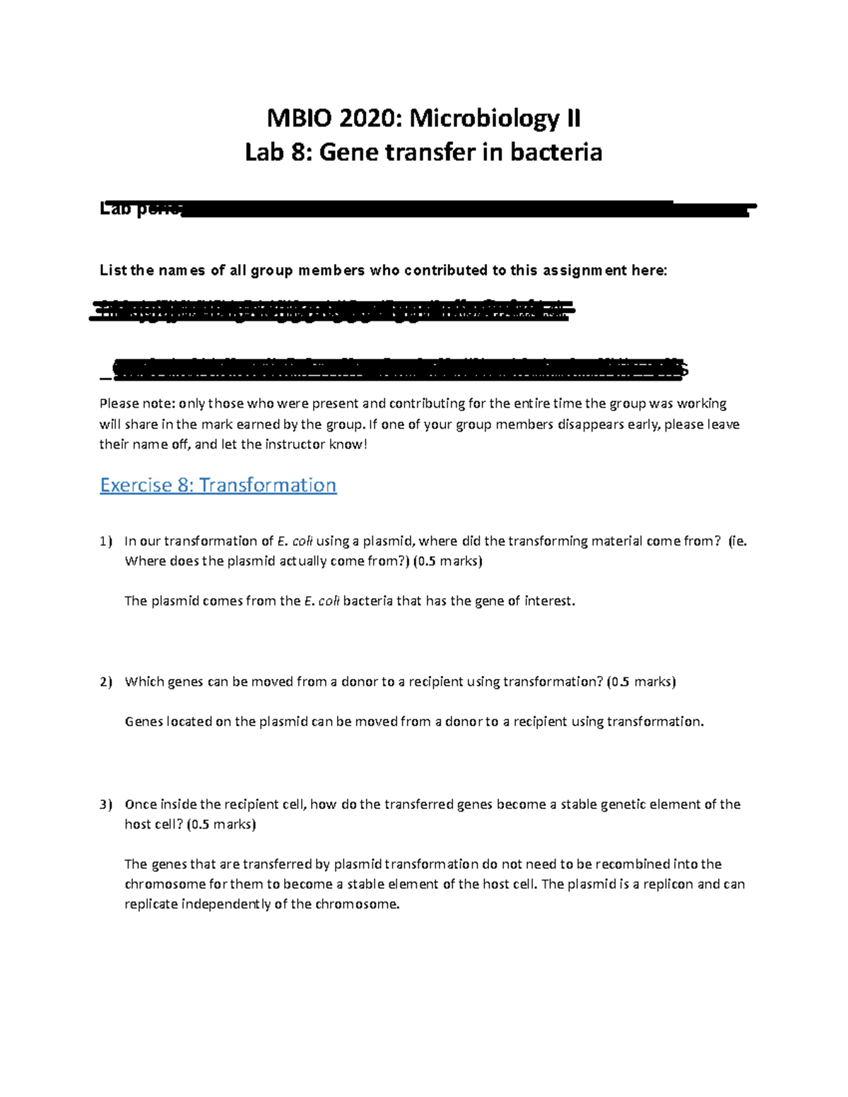 Mbio 2020 Lab Assignment 8 - MBIO 2020: Microbiology II Lab 8: Gene ...