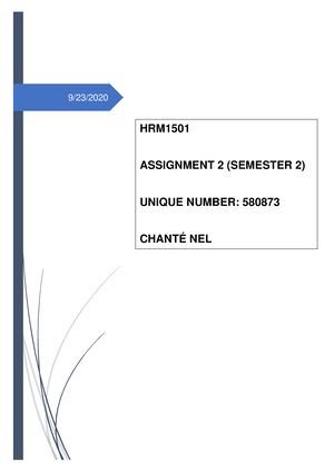 HRM1501, Semester 1 2020, Assignment 3 - Stuvia - Introduction To Human ...