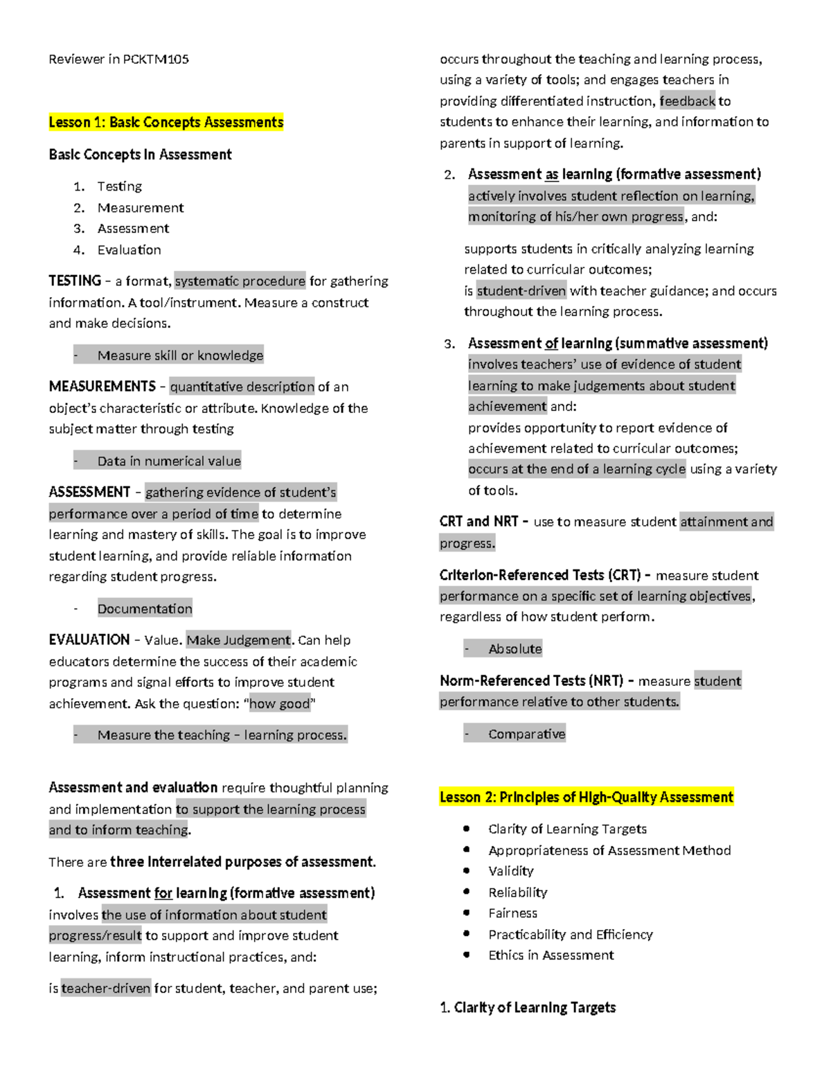Reviewer in Pcktm 105 - Reviewer in PCKTM Lesson 1: Basic Concepts ...