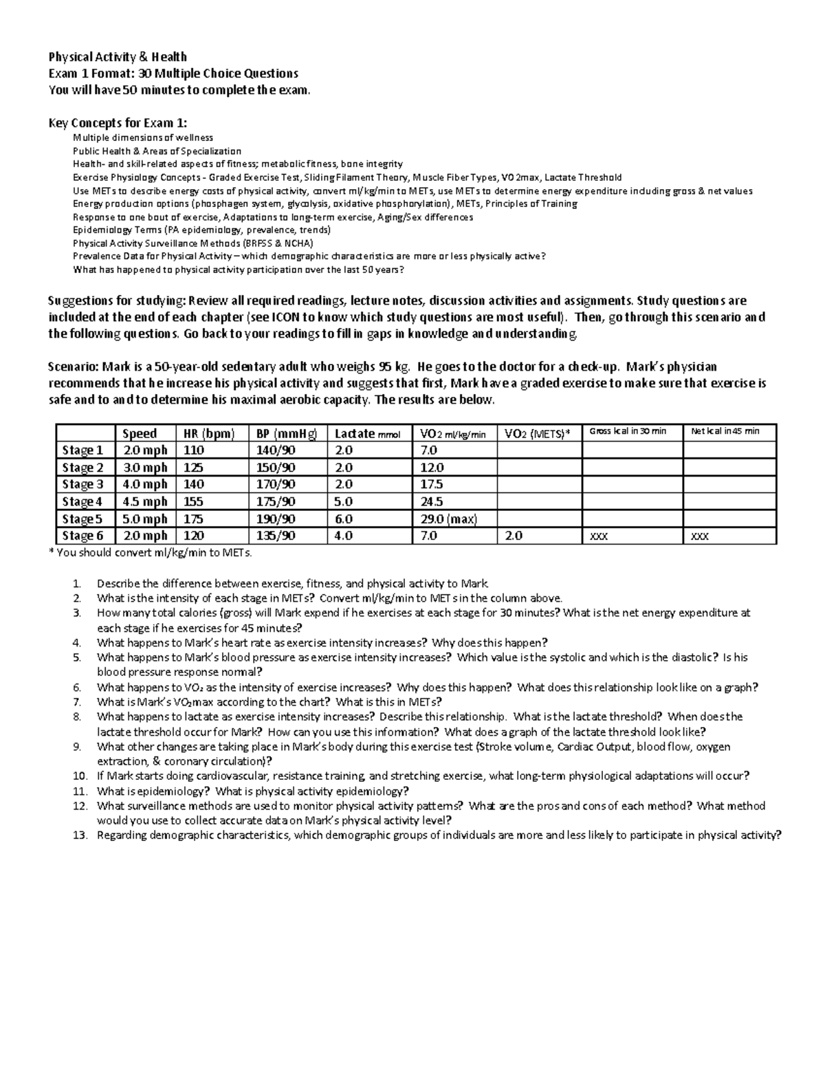 Exam 1 Review Physical Activity Health Exam 1 Format 30 Multiple