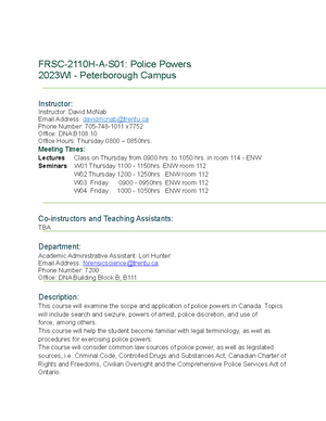 FRSC2100 - Lecture notes 1 - Criminal Code FRSC 2100 Lec I septet ...