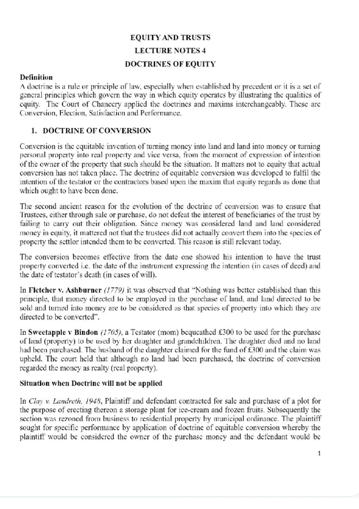 Doctrines of equity - VERY GOOD - EQUITY AND TRUSTS LECTURE NOTES 4 ...