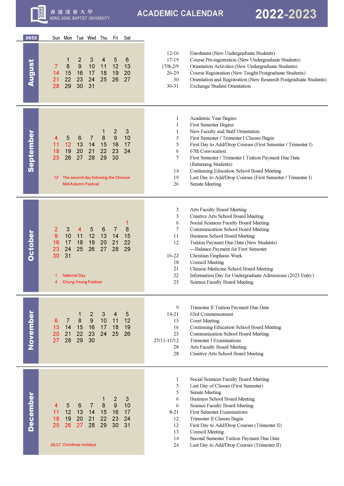 Academic Calendar 202223 2022 Introduction to Economics I HKBU