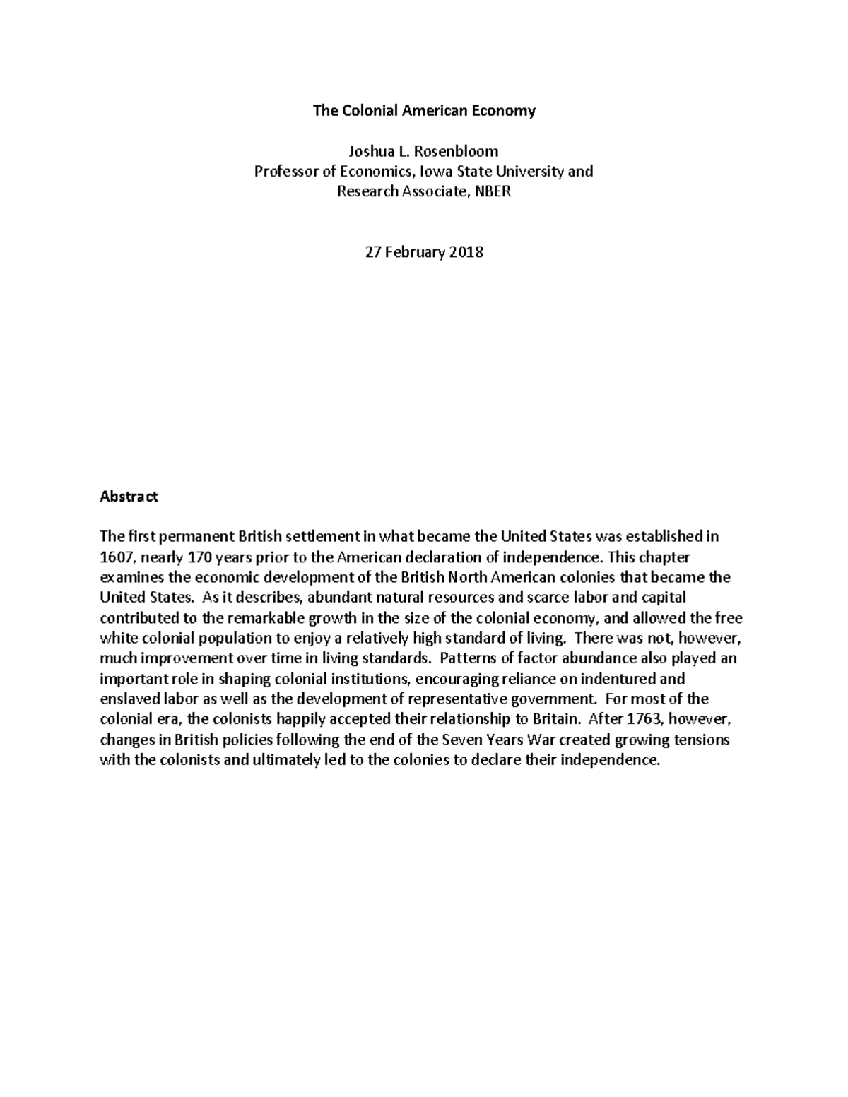 The Colonial American Economy 1 - The Colonial American Economy Joshua ...