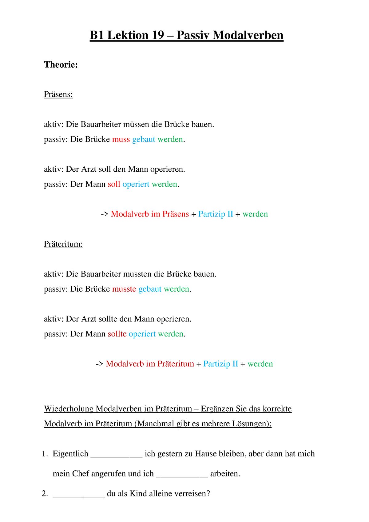L 19 Passiv Modalverben - B1 Lektion 19 – Passiv Modalverben Theorie ...