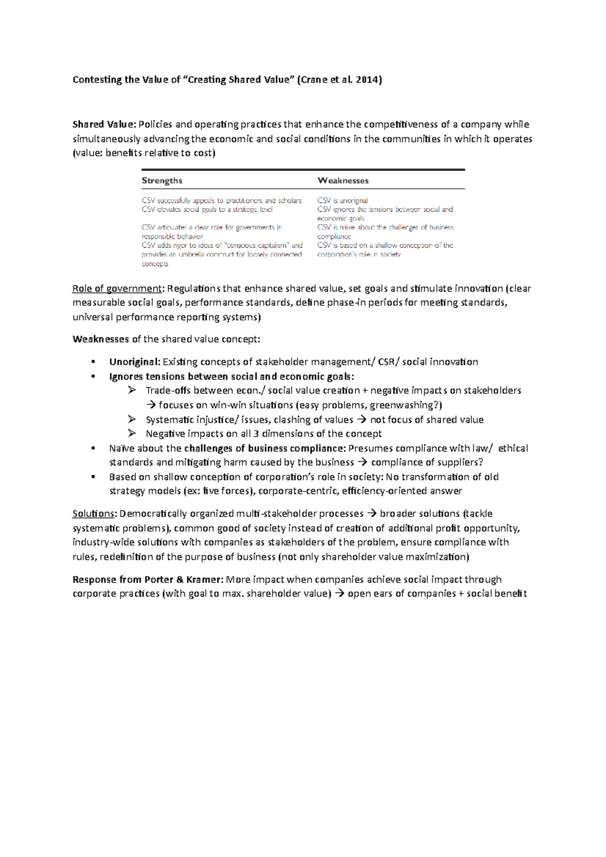 Contesting the Value of Creating Shared Value (Crane et al 2014