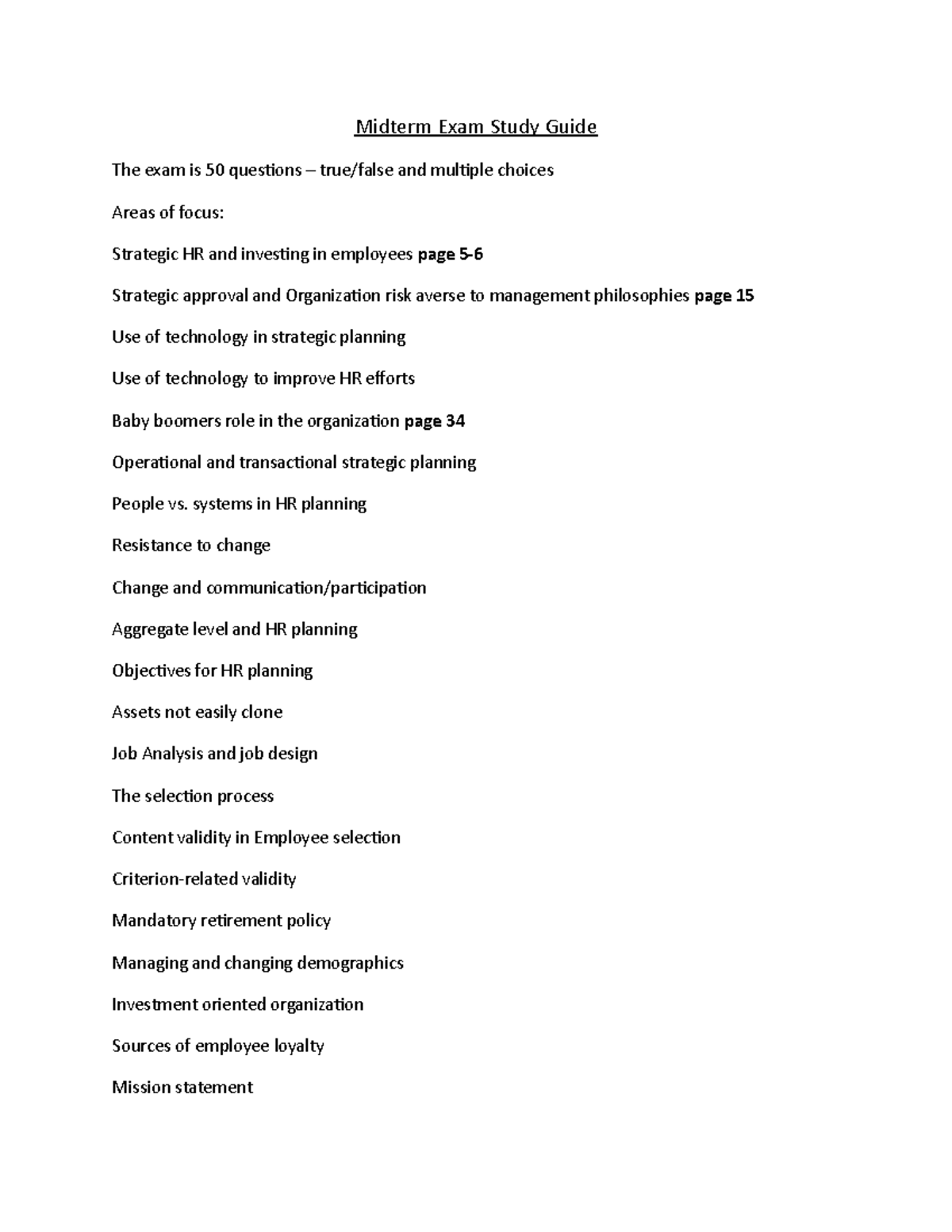 Midterm Exam Study Guide - systems in HR planning Resistance to change ...