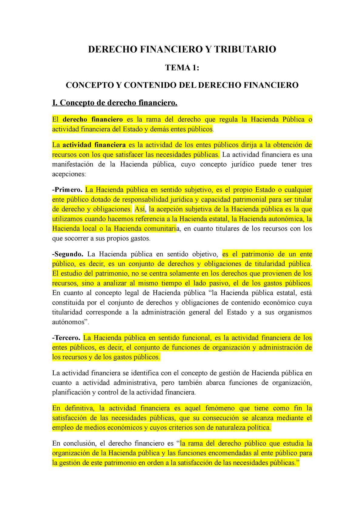 Derecho Financiero Y Tributario Resumido Derecho Financiero Y