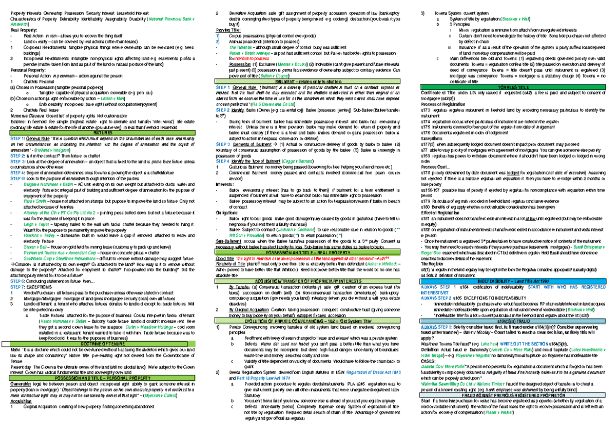 Property-Outline - Summary Property Law - Property Interests: Ownership ...