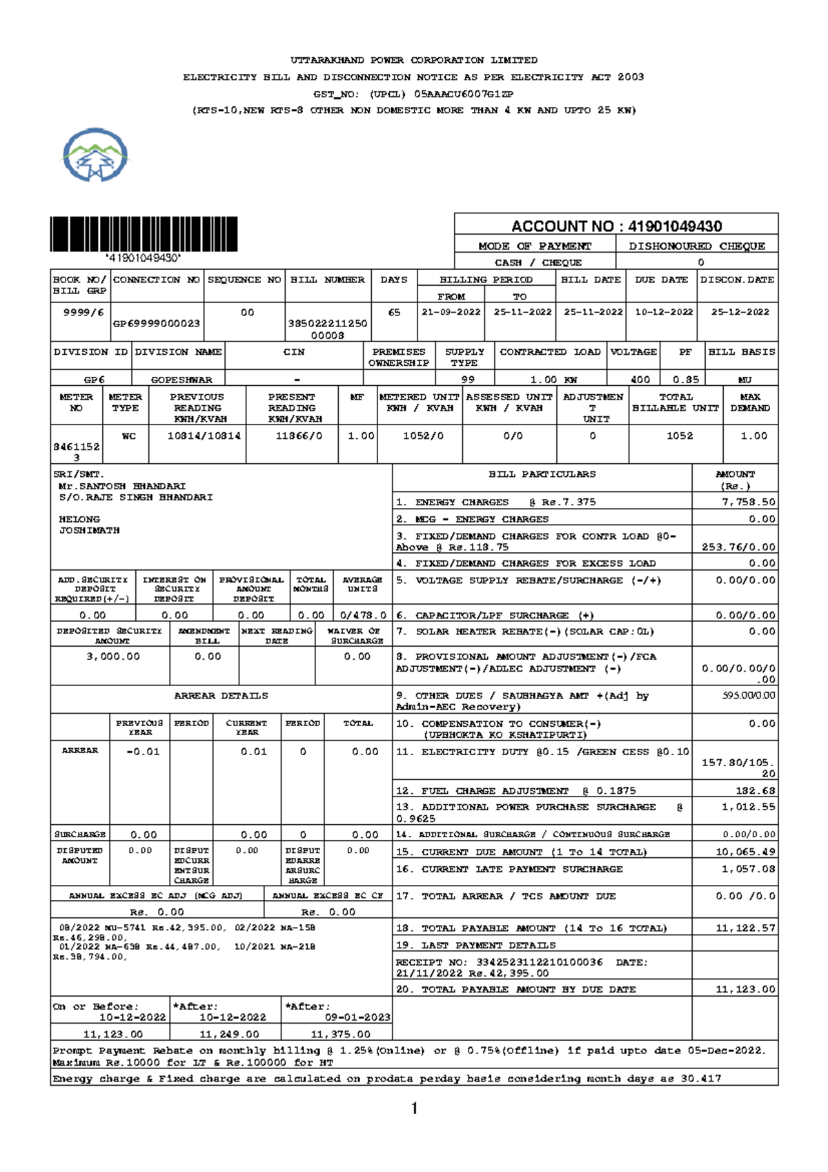 Electricity BILL Plls UTTARAKHAND POWER CORPORATION LIMITED 