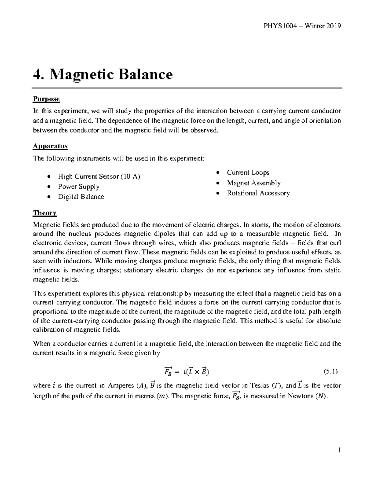 4. Magnetic Balance Experiment Manual - 4. Magnetic Balance Purpose In ...