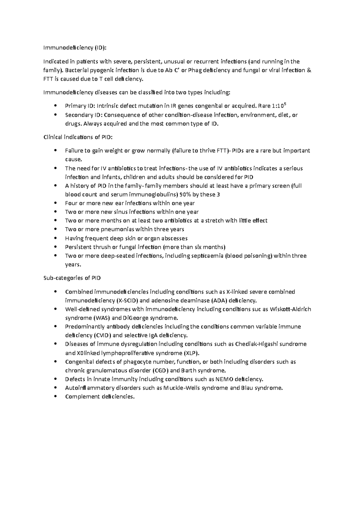 Primary Immunodeficiency - Immunodeficiency (ID): Indicated in patients ...