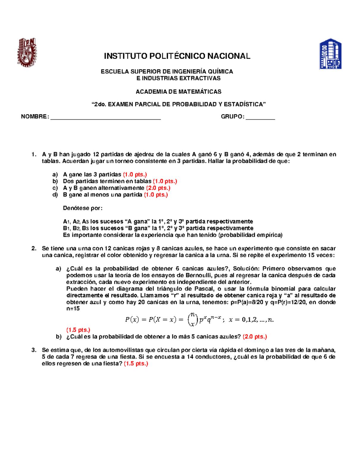 Parcial Probabilidad Y Estad Sticaexam Instituto Polit Cnico Nacional Escuela Superior De