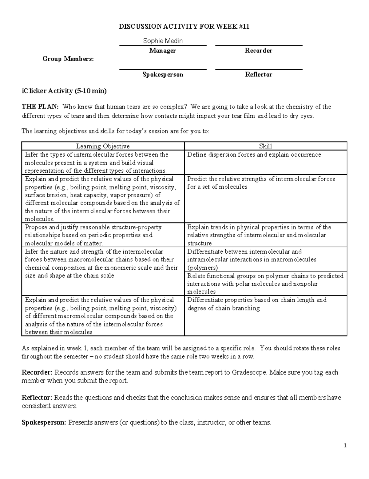 Discussion worksheet 11 - DISCUSSION ACTIVITY FOR WEEK Group Members ...