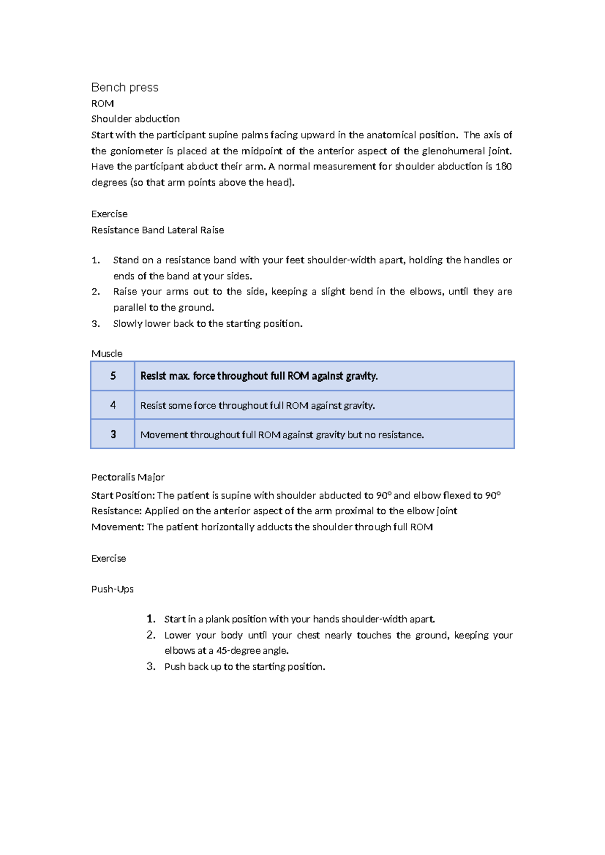 Bench press - Summary Functional Anatomy - Bench press ROM Shoulder ...