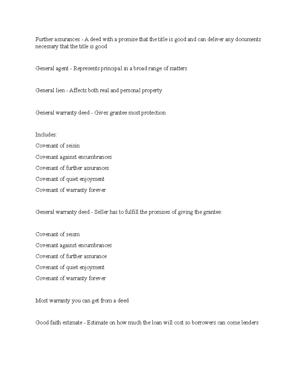Note 21 Property Law Further assurances A deed with a promise