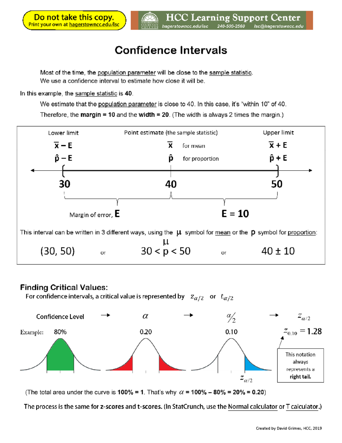MAT 109 - Confidence Intervals - Created by David Grimes, HCC, 2019 ...
