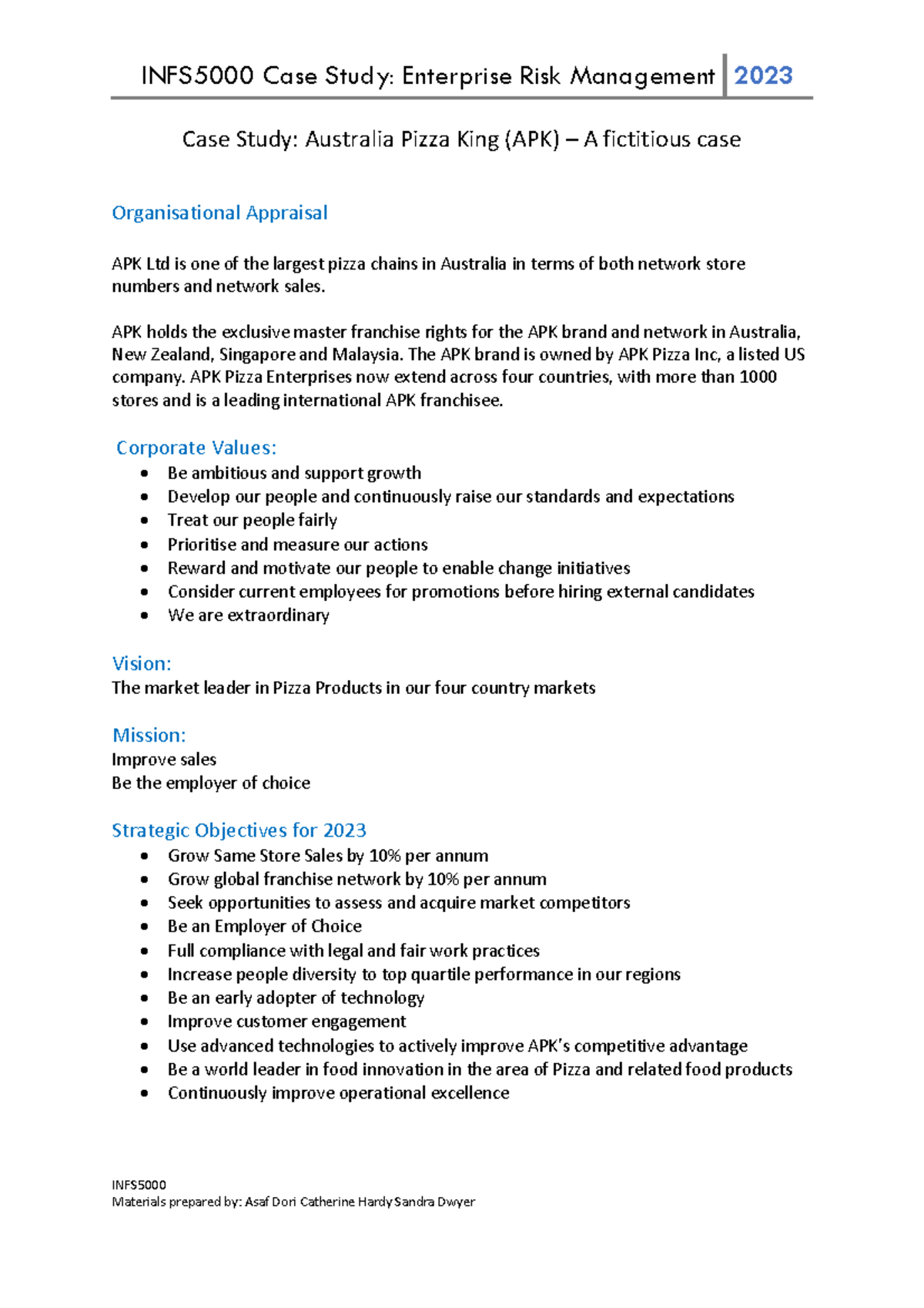 Case Study Australian Pizza King INFS Case Study Australia Pizza