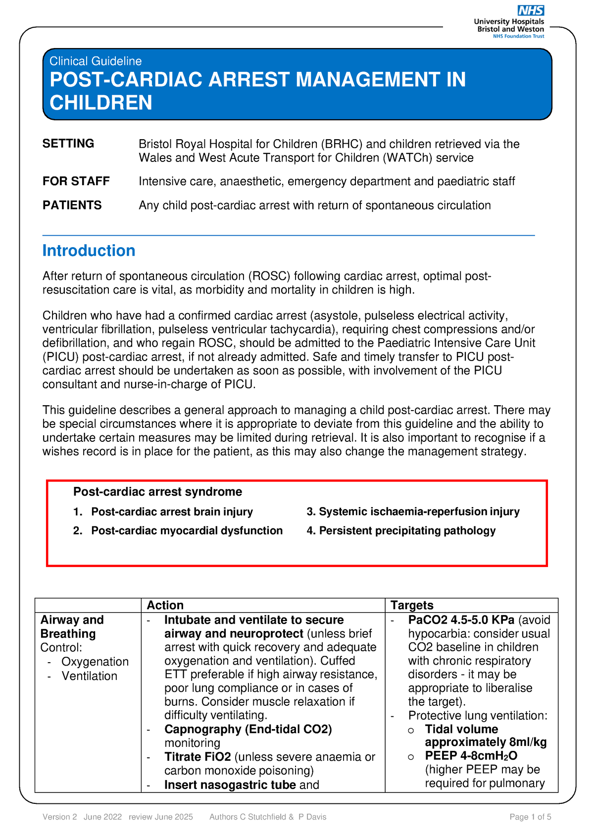 Post Cardiac Arrest Management In Children-2 - Clinical Guideline POST ...