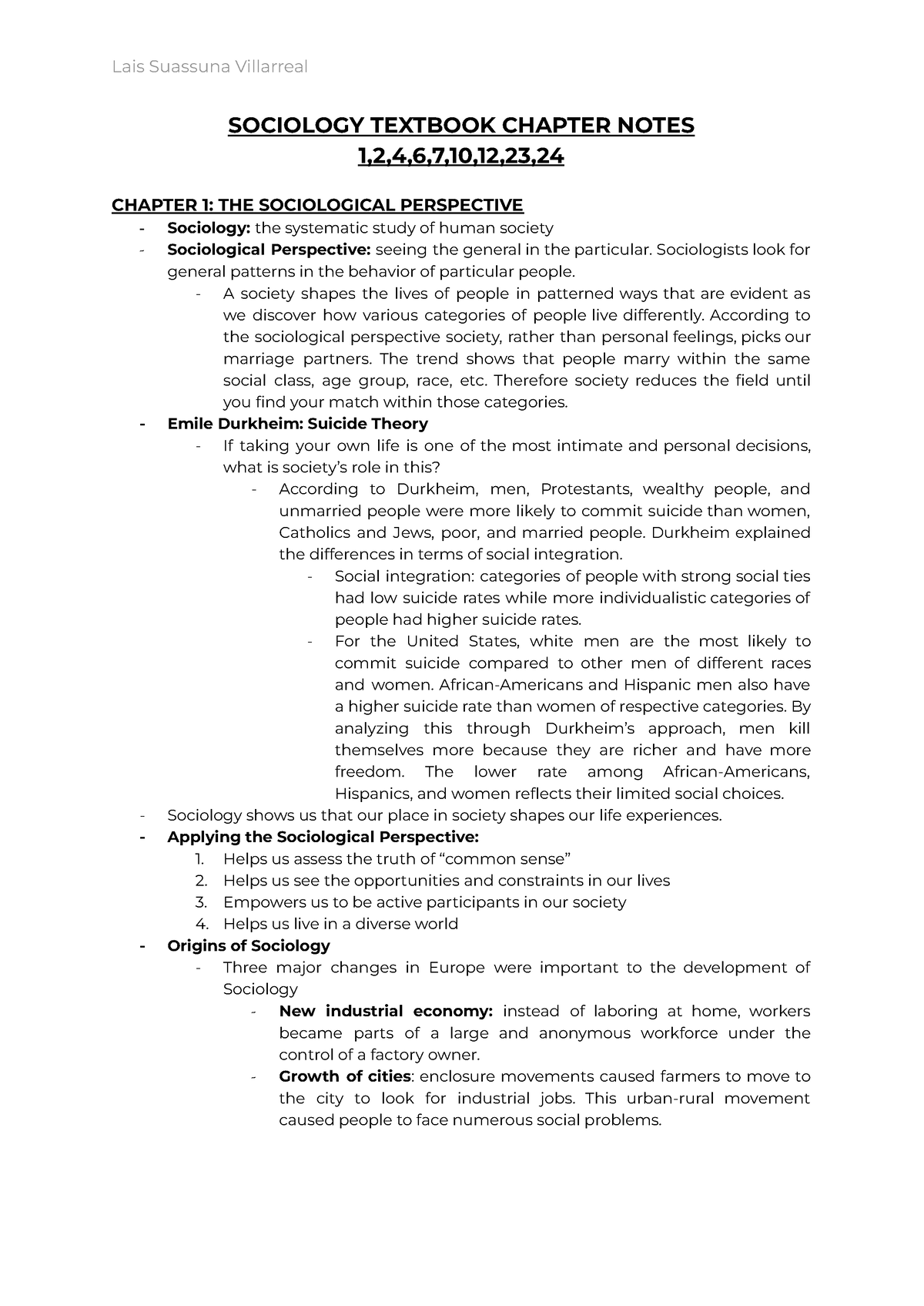 Sociology Textbook Chapter Notes SOCIOLOGY TEXTBOOK CHAPTER NOTES 1,2