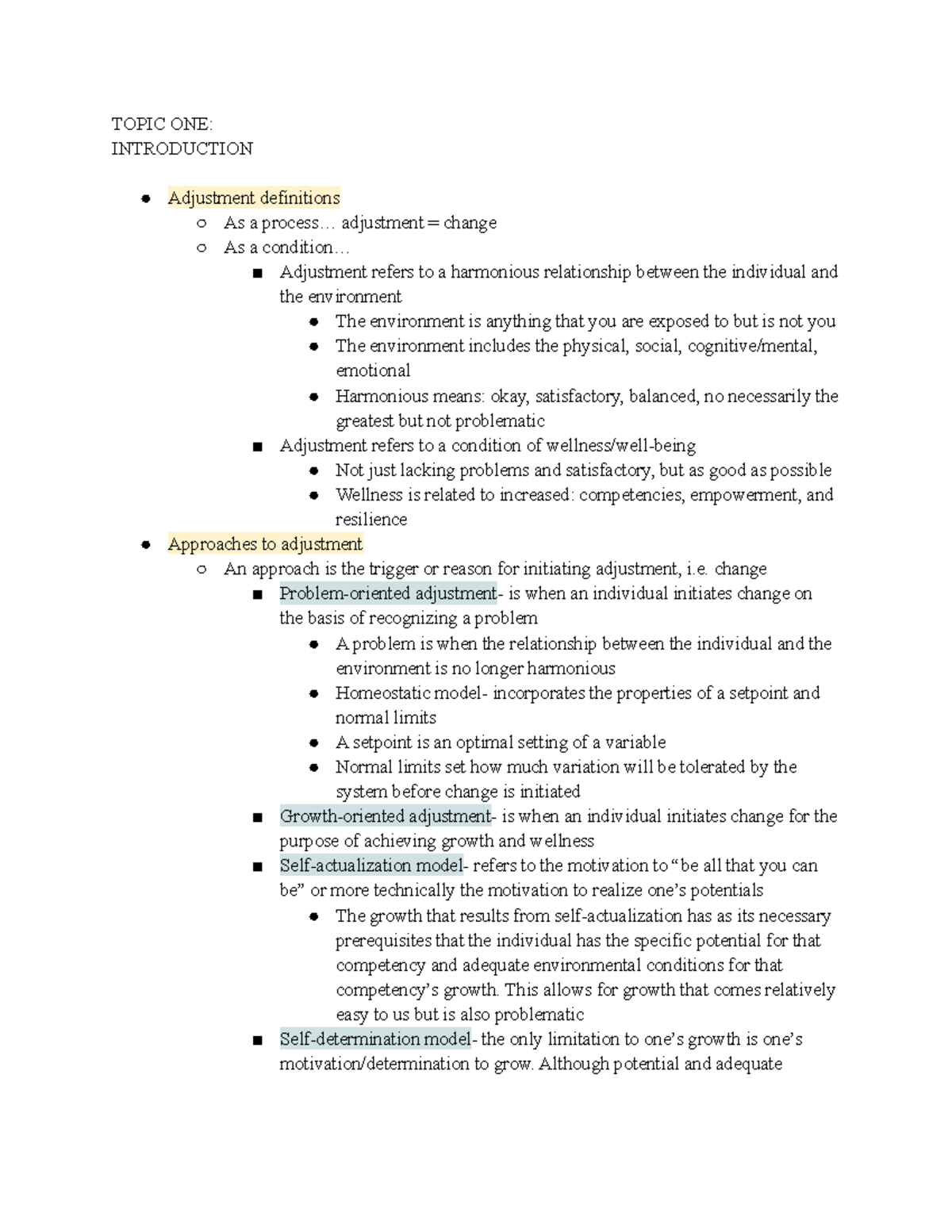 Psych 131 topic one TOPIC ONE INTRODUCTION Adjustment definitions As