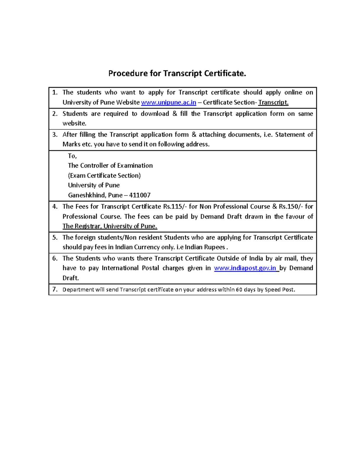 Transcript application procedure - SPPU - Procedure for Transcript ...